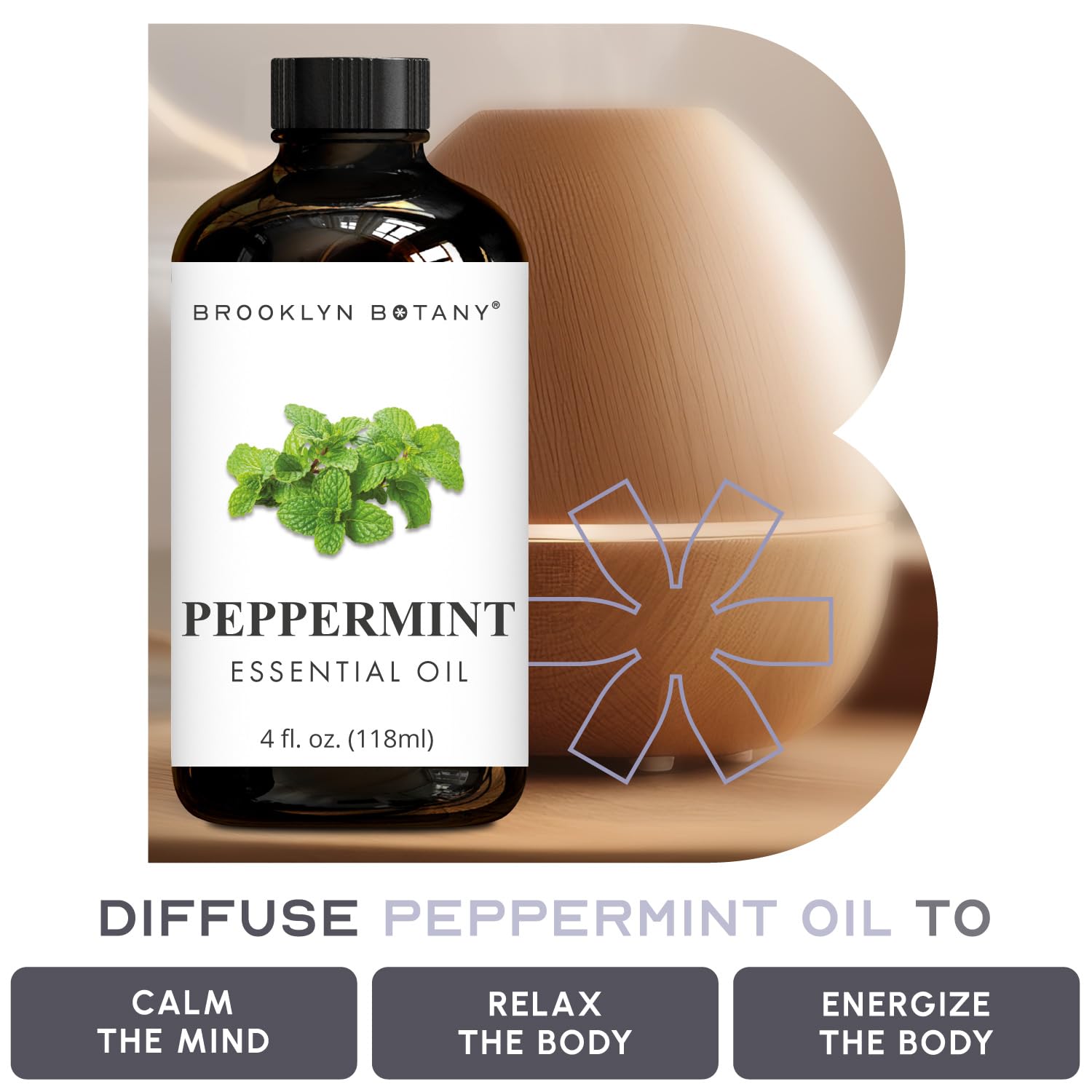 Brooklyn Botany Peppermint Essential Oil - 4 Fl Oz | 100% Pure & Natural | Premium Grade with Dropper
