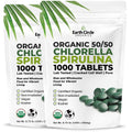 Earth Circle Organics Premium Organic Chlorella & Spirulina Tablets 1000 Count (50/50) – Cracked Cell Wall for Maximum Absorption | Vegan, Kosher Green Algae Superfood | Pack of 2