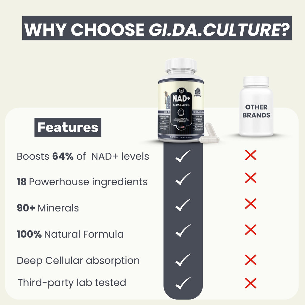 GI.DA. Culture NAD+ NMN Capsules with Resveratrol – USA Made, 90 Count, Energy & Healthy Aging