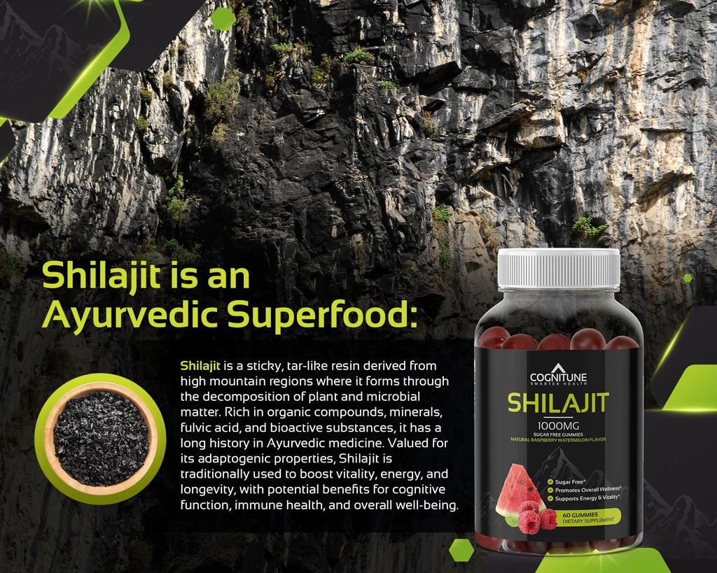 Shilajit Gummies 1000mg – Himalayan Shilajit with Fulvic Acid | Raspberry-Watermelon, Vegan, Sugar-Free