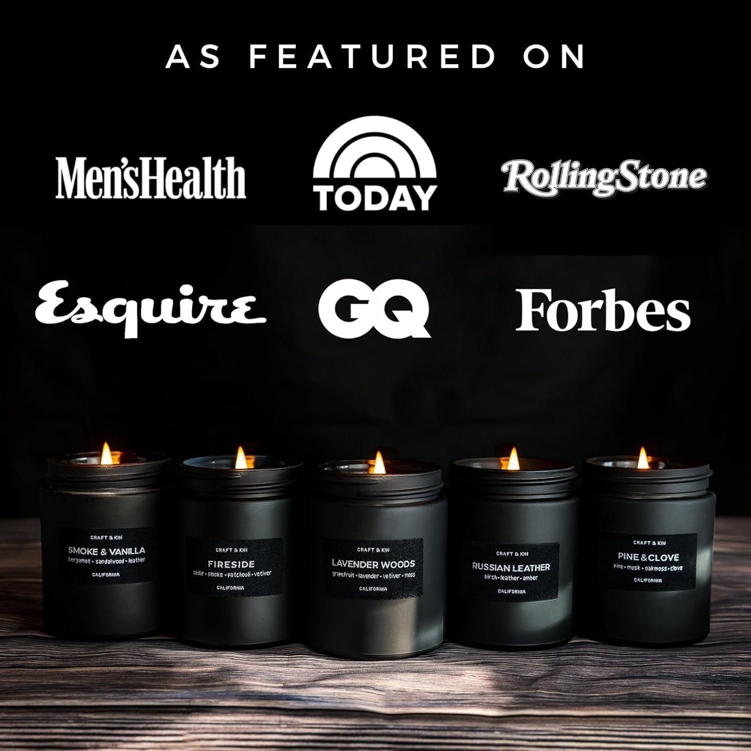 Craft & Kin Premium Pine & Clove Candle | Black Christmas Scented Soy Candle – 7.6oz, 45 Hour Burn Time