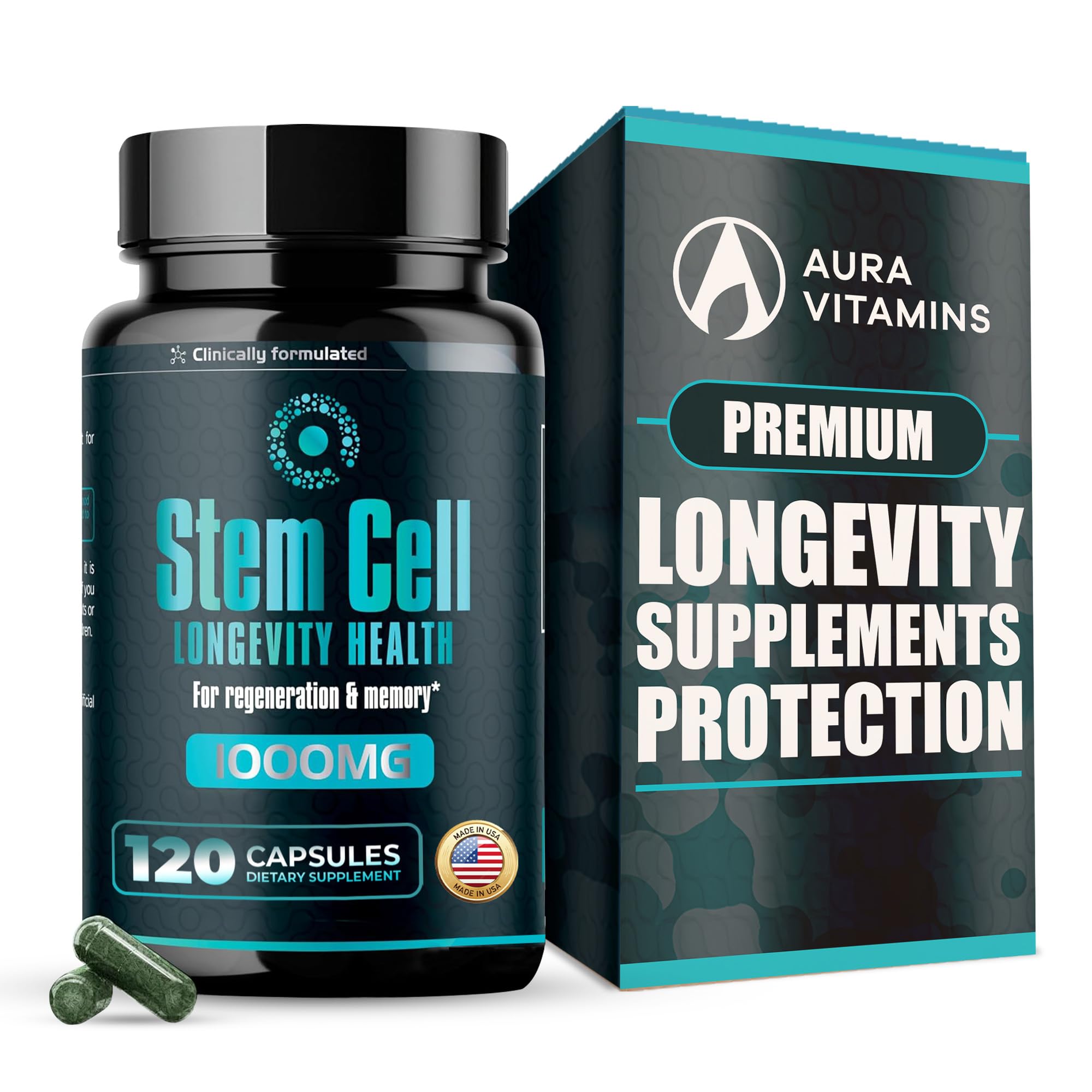 Premium Stem Cell Supplements 1000mg (120 Caps) – Immunity & Anti-Aging with Spirulina & Chlorella