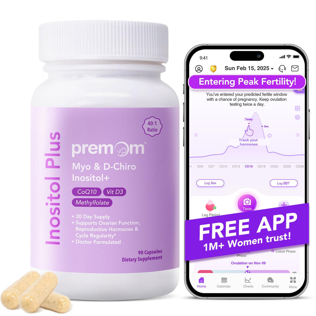 Premom Inositol Plus – 2000mg Myo-Inositol & 50mg D-Chiro Inositol, CoQ10, Folate & Vitamin D3 - 40:1 Ratio | Supports Hormonal Balance, Ovarian & Reproductive Health - 30 Day Supply