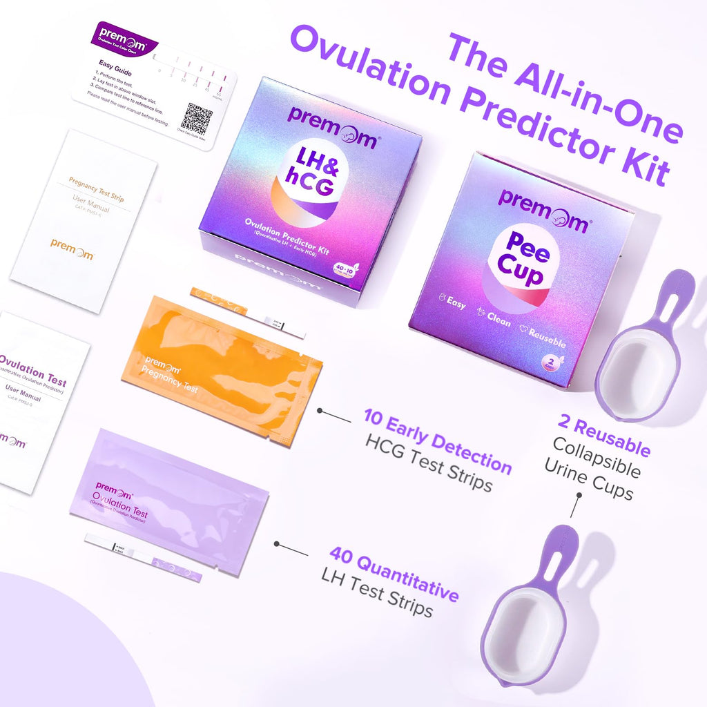 Premom Quantitative Ovulation & Pregnancy Test Kit — 40 LH Strips, 10 HCG Strips, 2 Reusable Cups
