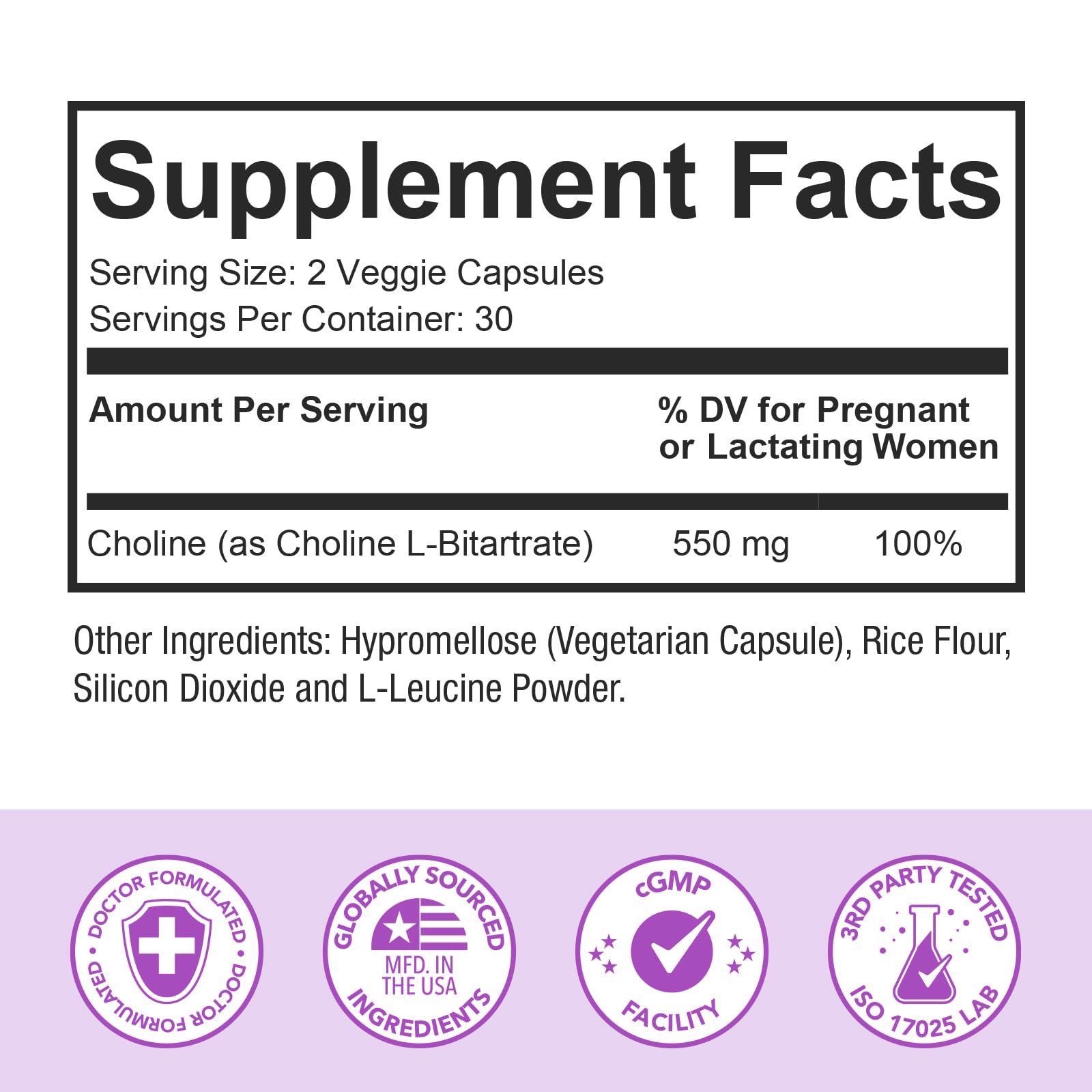 Premom Prenatal Choline Bitartrate 550mg – 60 Capsules | Prenatal Brain Support