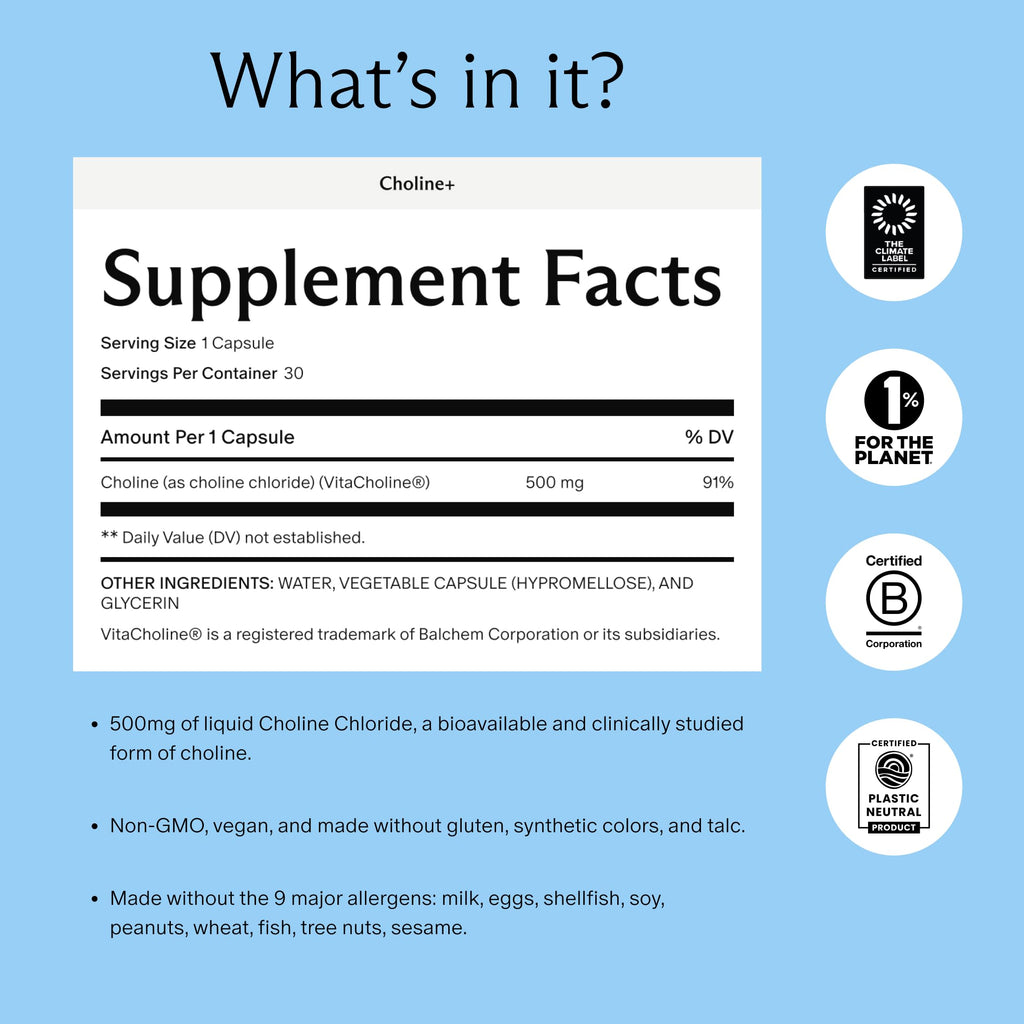 Prenatal Choline+ Liquid Capsules for Cognitive Development – Third-Party Tested (30 Caps)