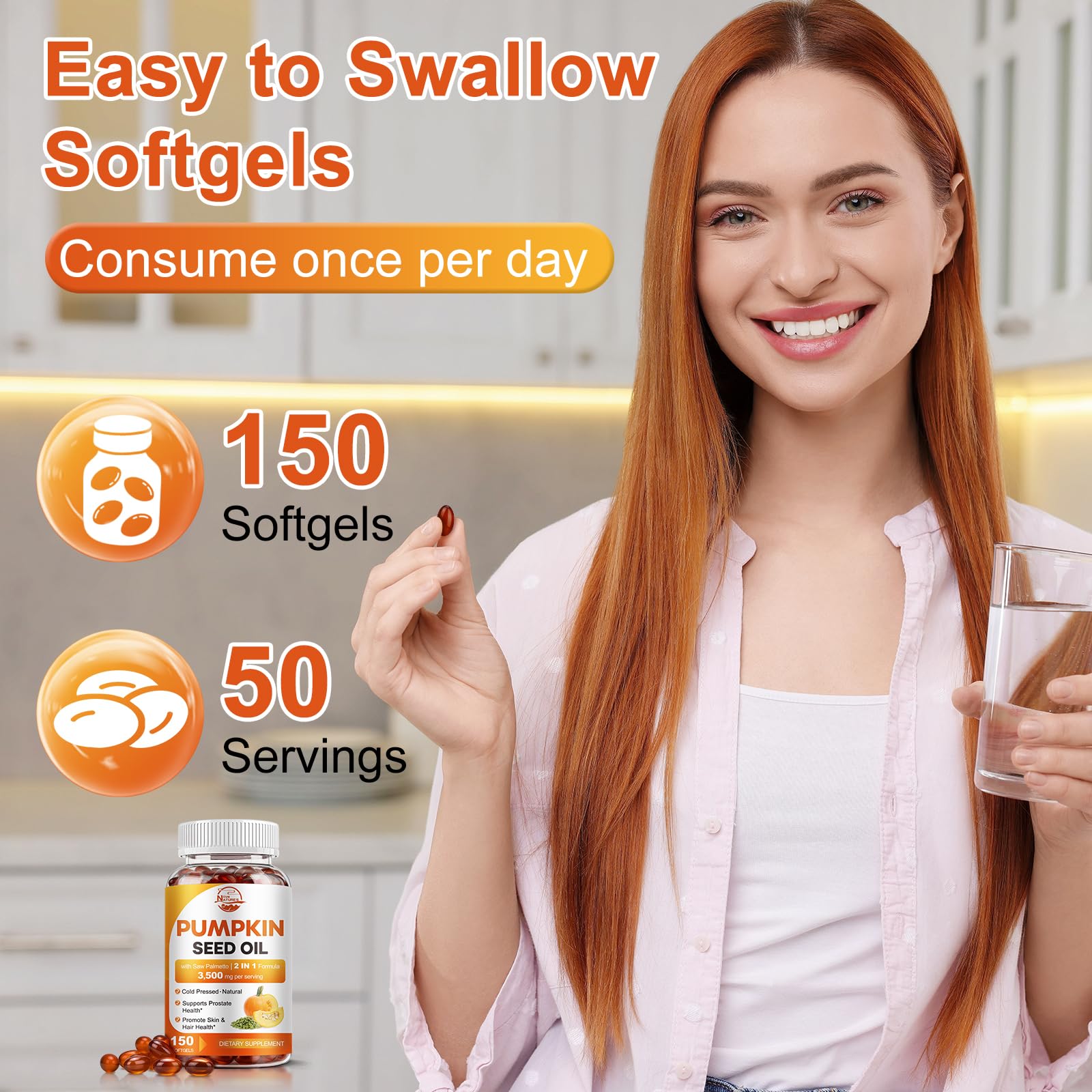 Pumpkin Seed Oil with Saw Palmetto – 3500mg Max Strength Softgels, 150 Count