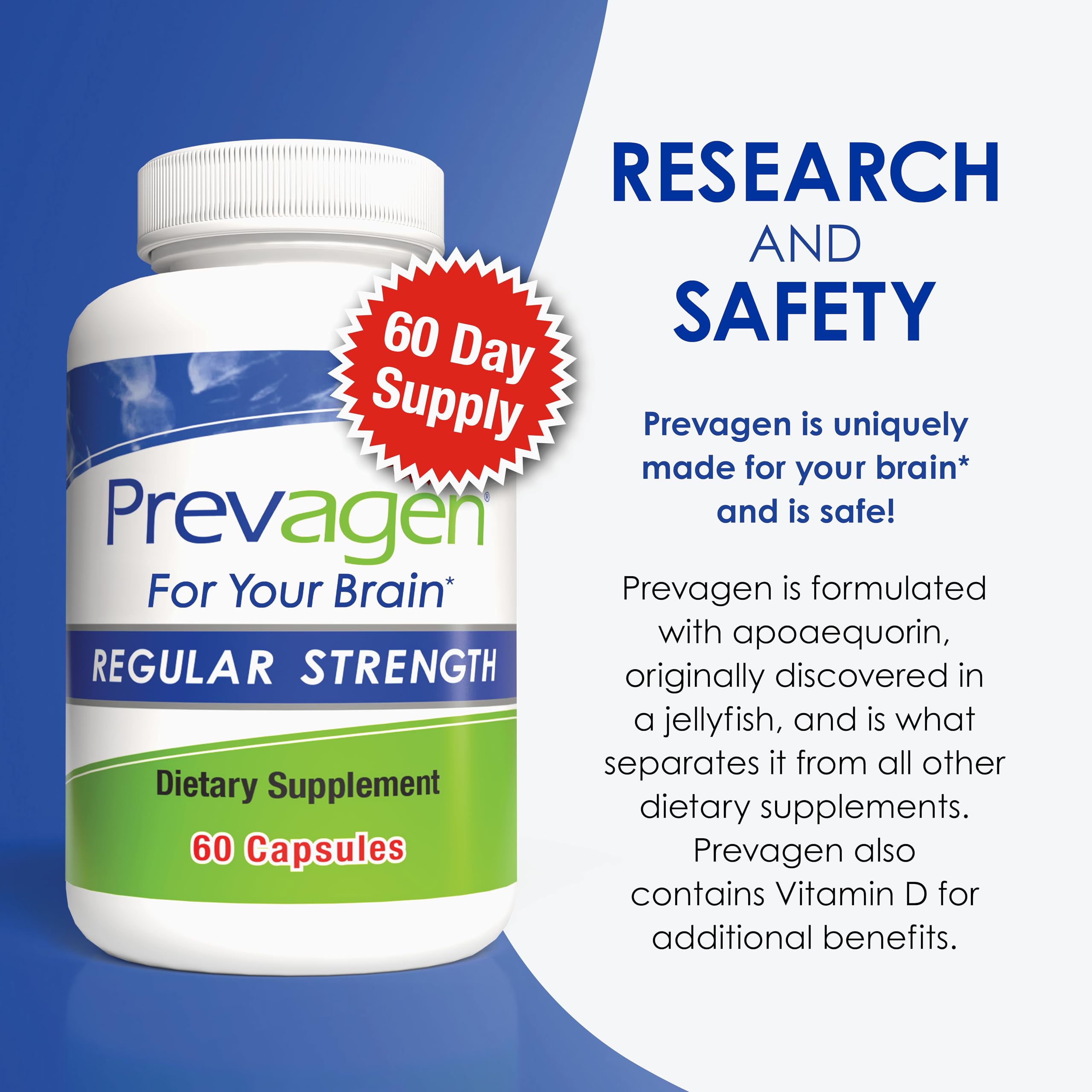 Prevagen Regular Strength 60 Capsules | Apoaequorin + Vitamin D3 | 7-Day Pill Minder