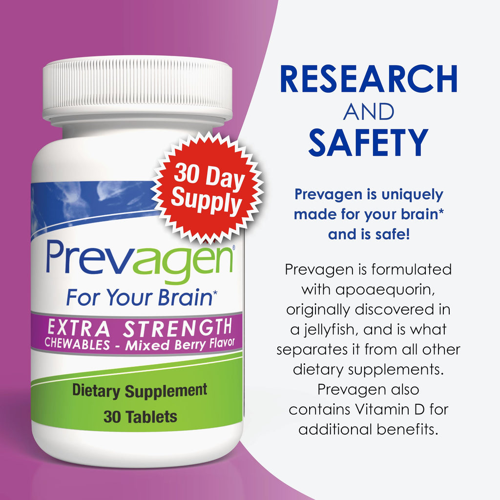 Prevagen Extra Strength Mixed Berry Chewables – 30 Tablets | 20 mg Apoaequorin + Vitamin D3