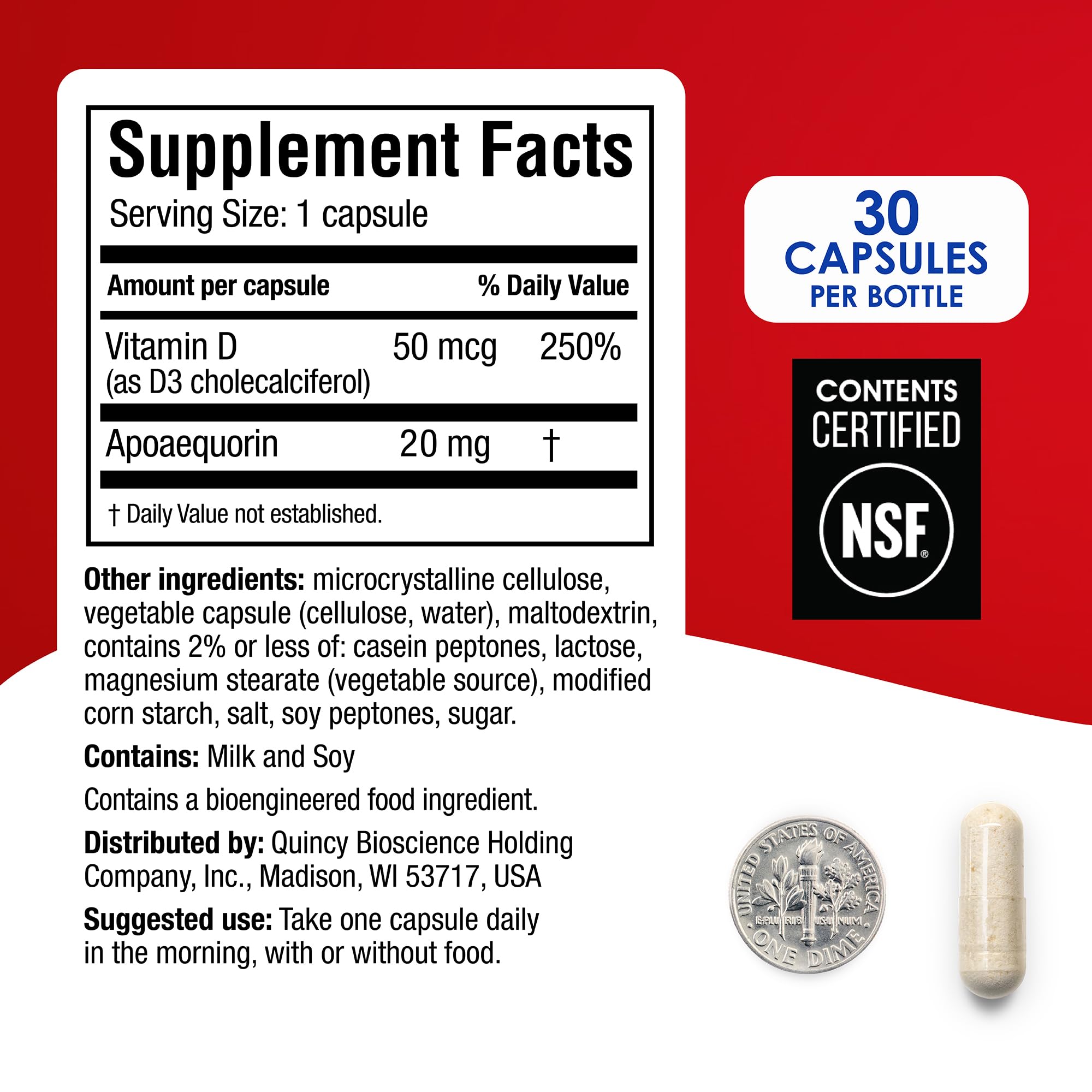 Prevagen Extra Strength - 30 Caps | Apoaequorin 20mg + Vitamin D3 | 7-Day Pill Minder