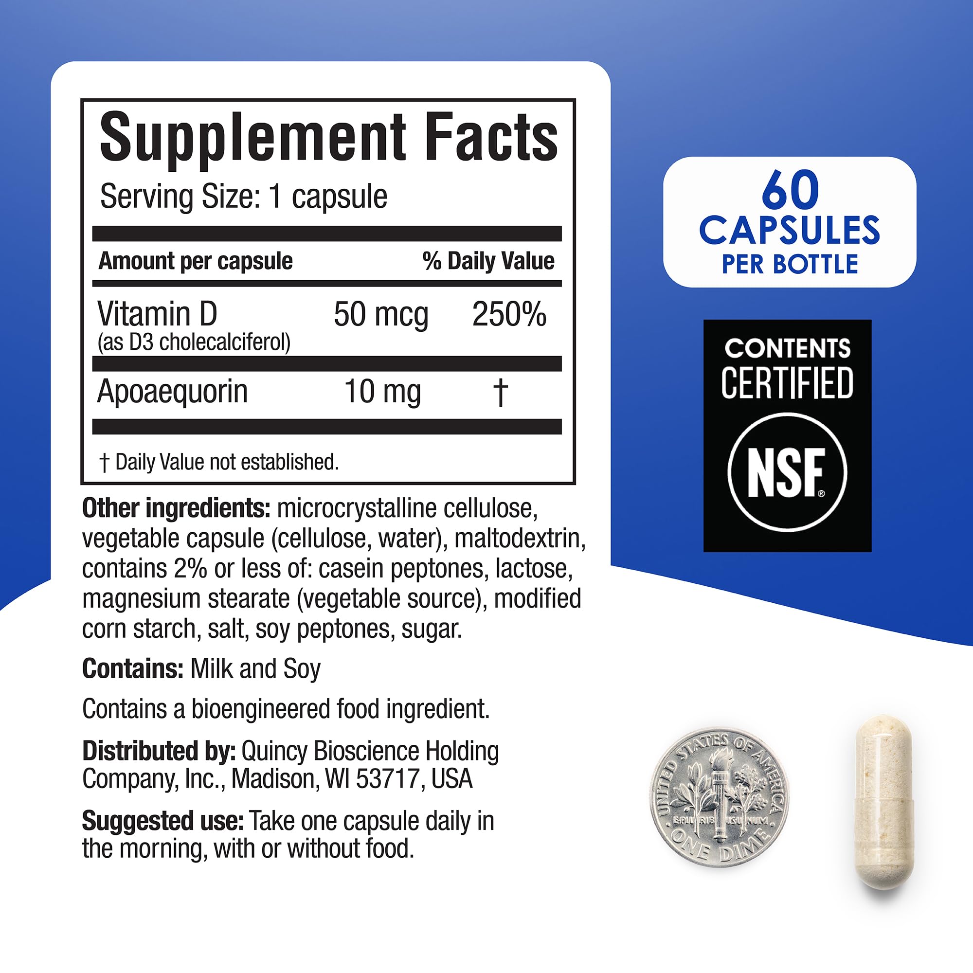 Prevagen Regular Strength - 60 Capsules (2 Month Supply) | Apoaequorin 10 mg + Vitamin D3