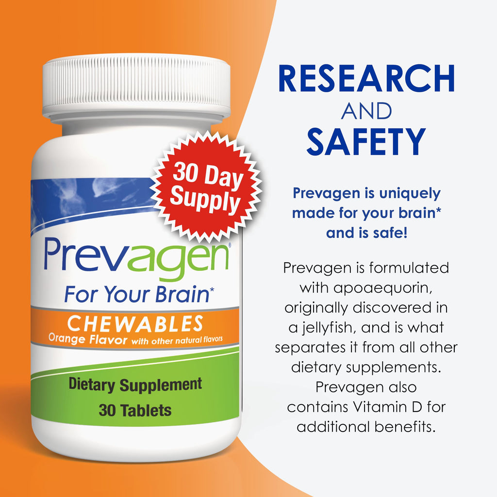 Prevagen Regular Strength Orange Chewables – 60 Tablets | 10 mg Apoaequorin + Vitamin D3 | 2-Month Supply | 7-Day Pill Minder