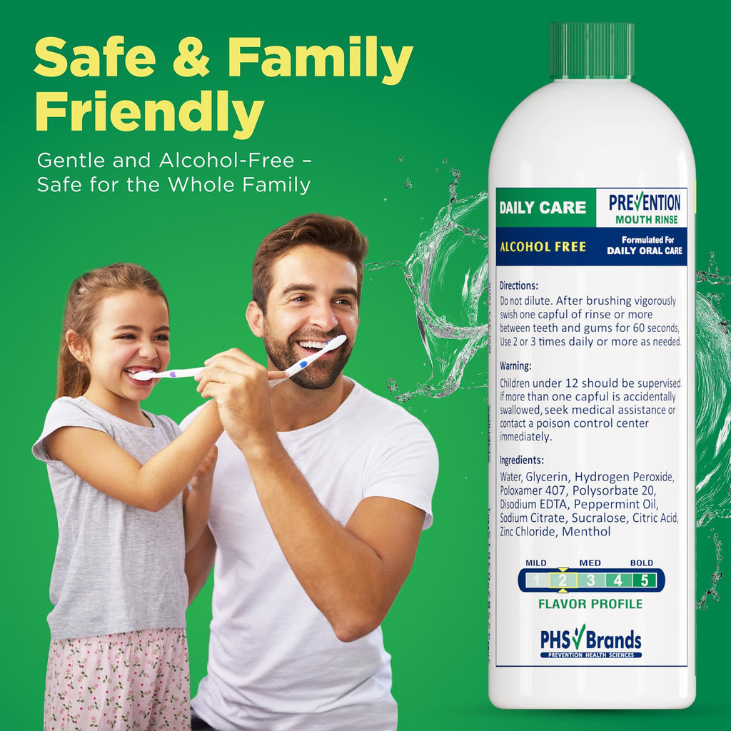 Prevention Daily Care Alcohol-Free Mouthwash with Hydrogen Peroxide – Mint Fresh Breath, Fluoride-Free, 16 oz