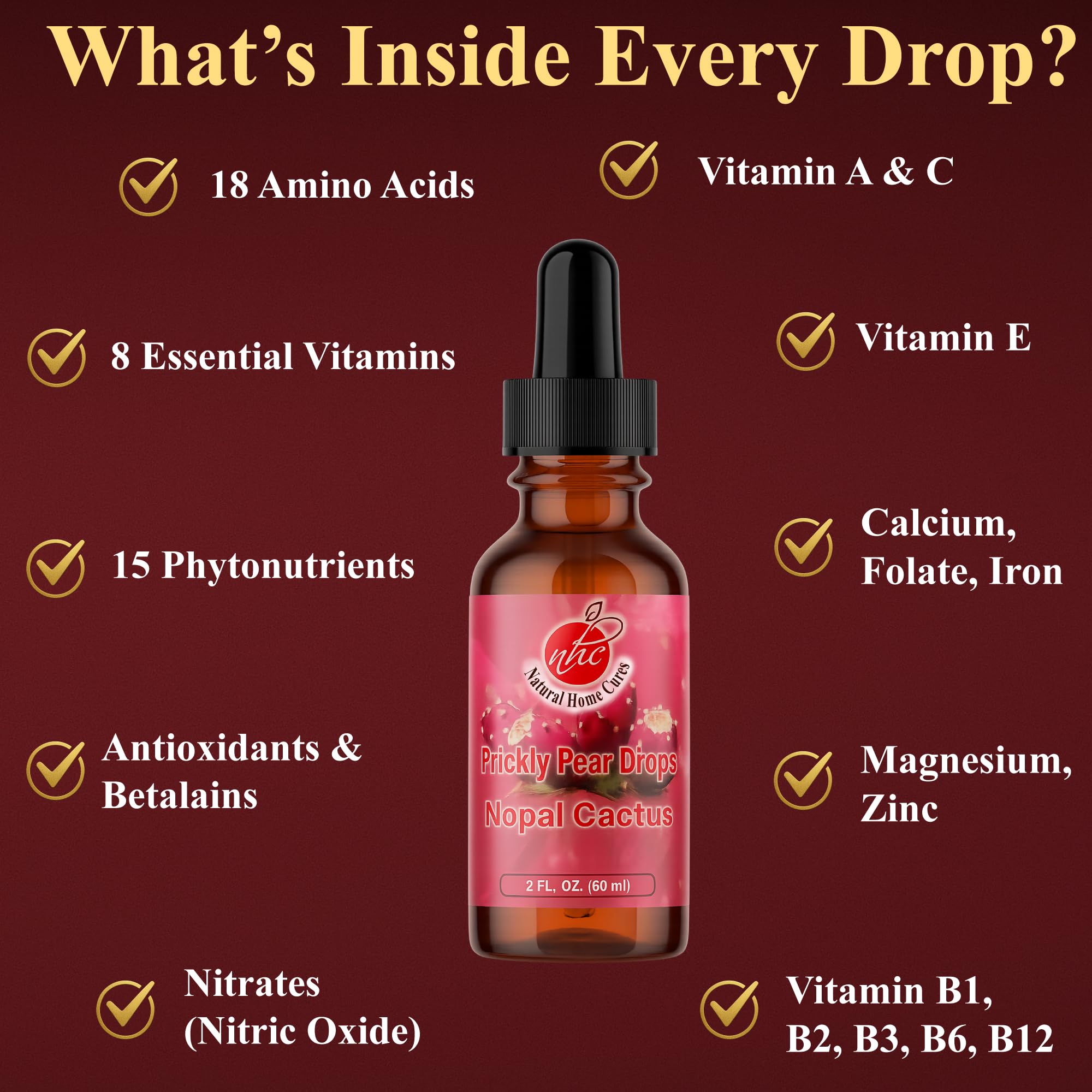 Prickly Pear Nopal Cactus Liquid Drops – Plant-Based Extract 2 oz