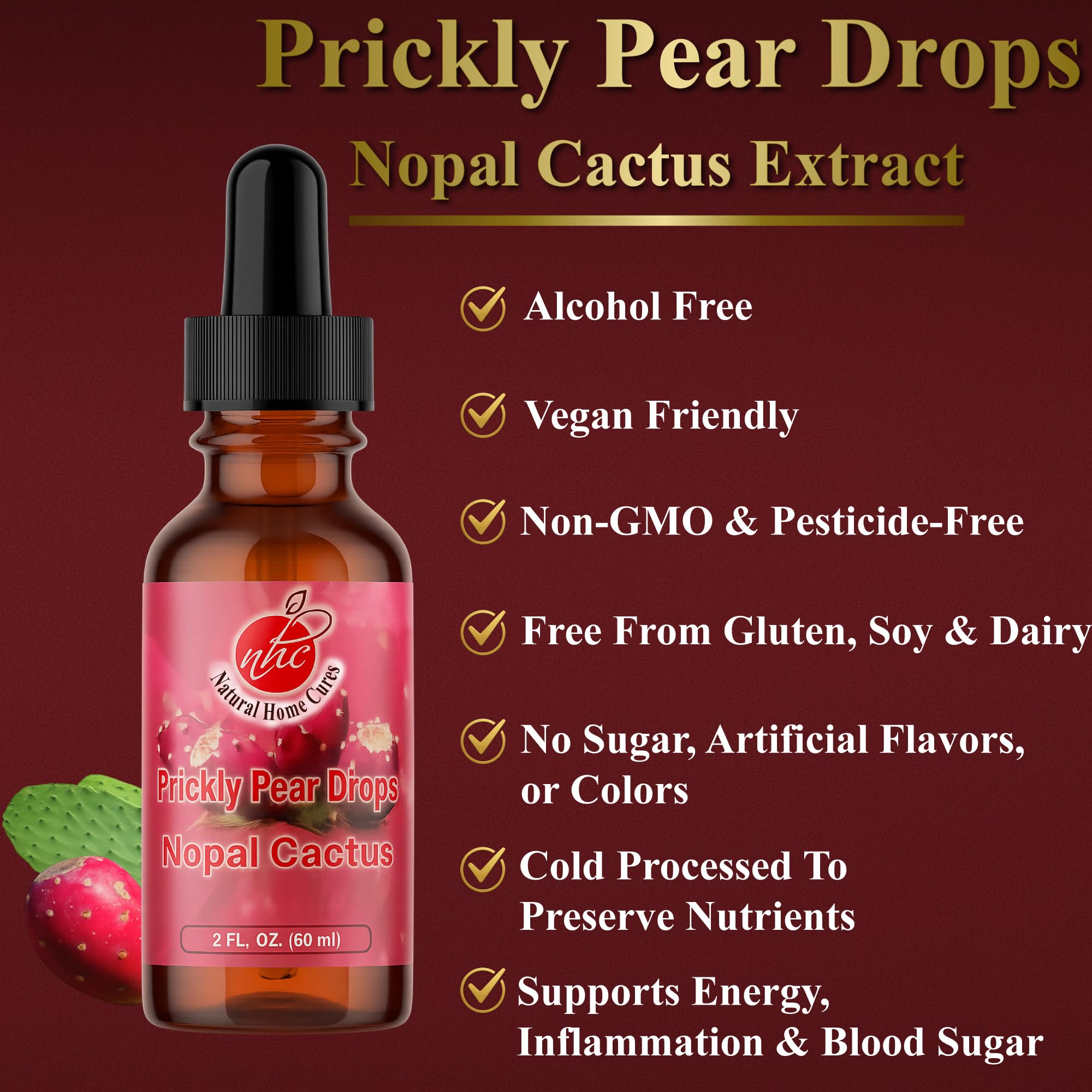 Prickly Pear Nopal Cactus Liquid Drops – Plant-Based Extract 2 oz