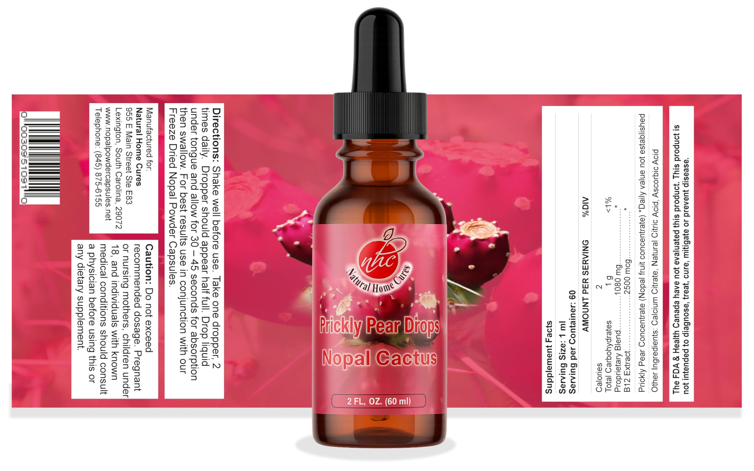 Natural Home Cures Prickly Pear Nopal Cactus Liquid Drops – 2 oz Each, 3-Pack