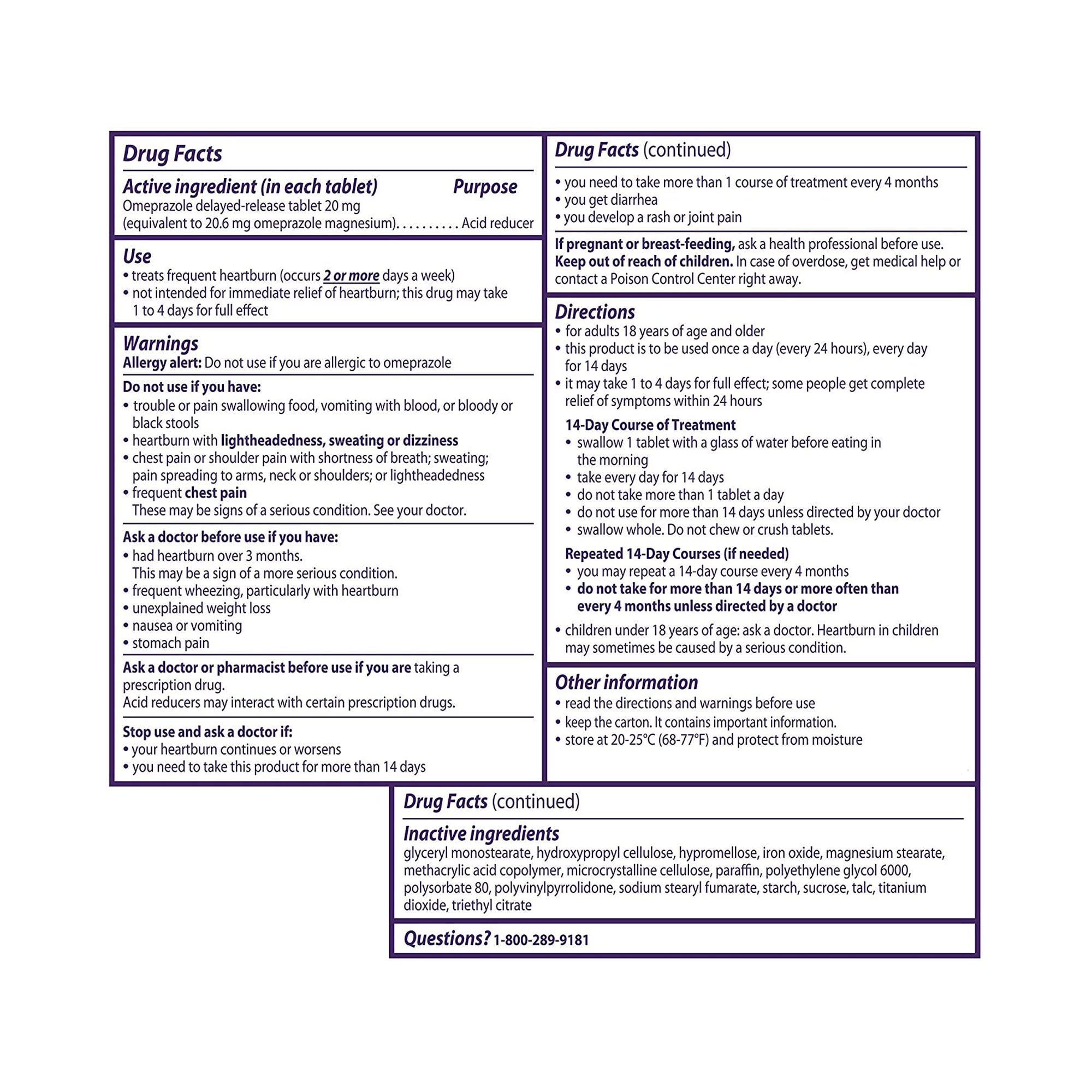 Prilosec OTC 20 mg Omeprazole – 42 Tablets for Frequent Heartburn Relief | Proton Pump Inhibitor