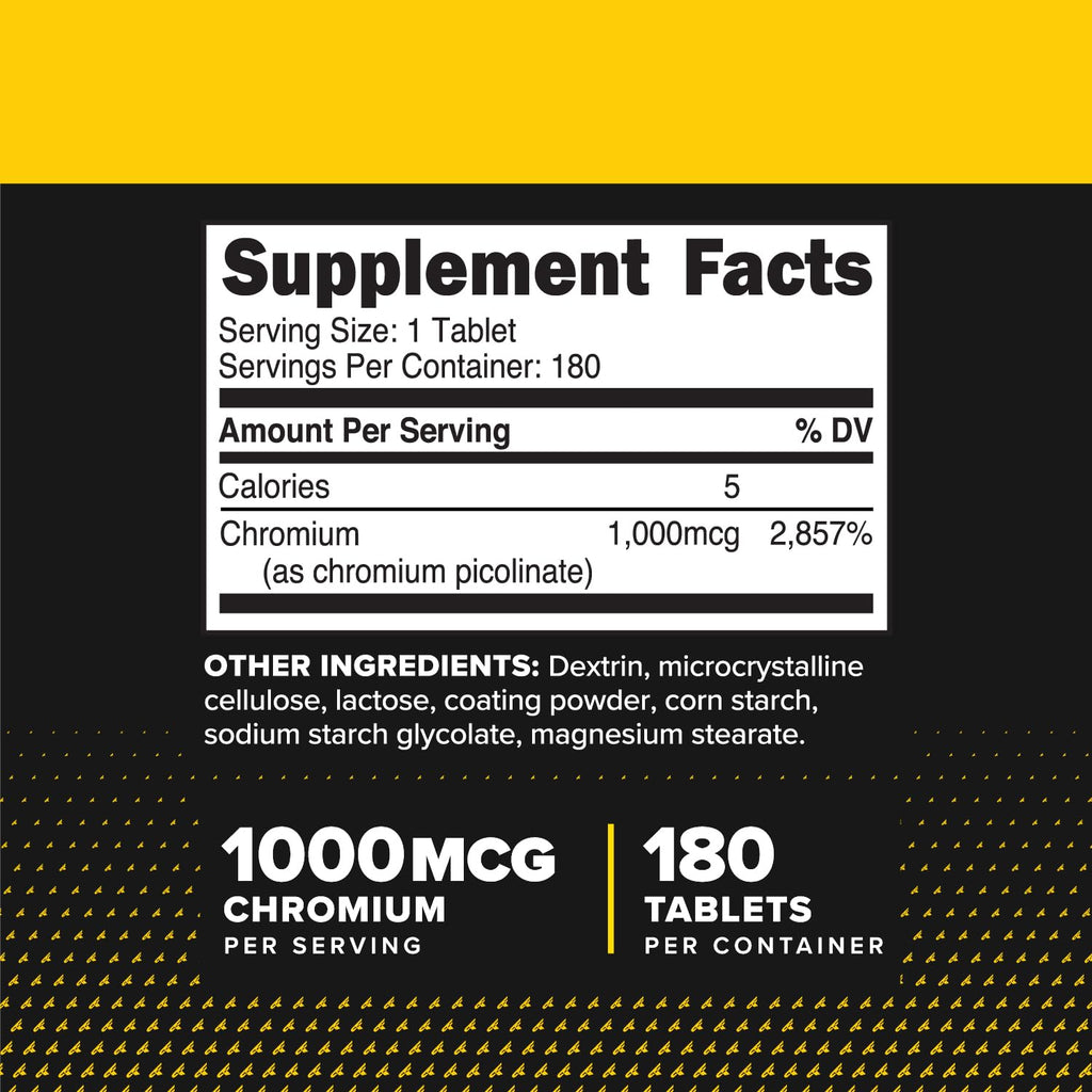 PrimaForce Chromium Picolinate 1000mcg, 180 Tablets | Non-GMO, Gluten Free