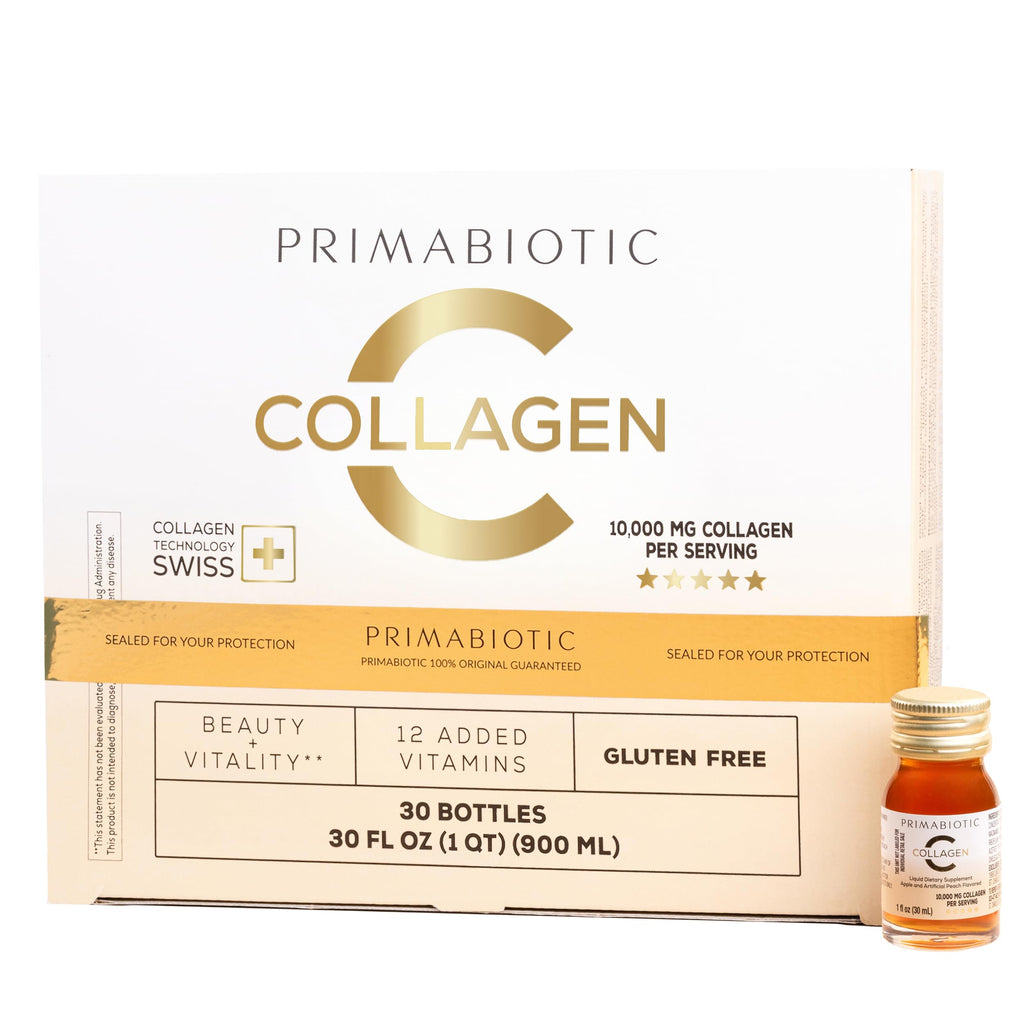 PRIMABIOTIC Liquid Collagen – 10,000 mg per Serving, Hydrolyzed Collagen + 12 Vitamins, Gluten Free, 900 ml (30 x 30 ml)