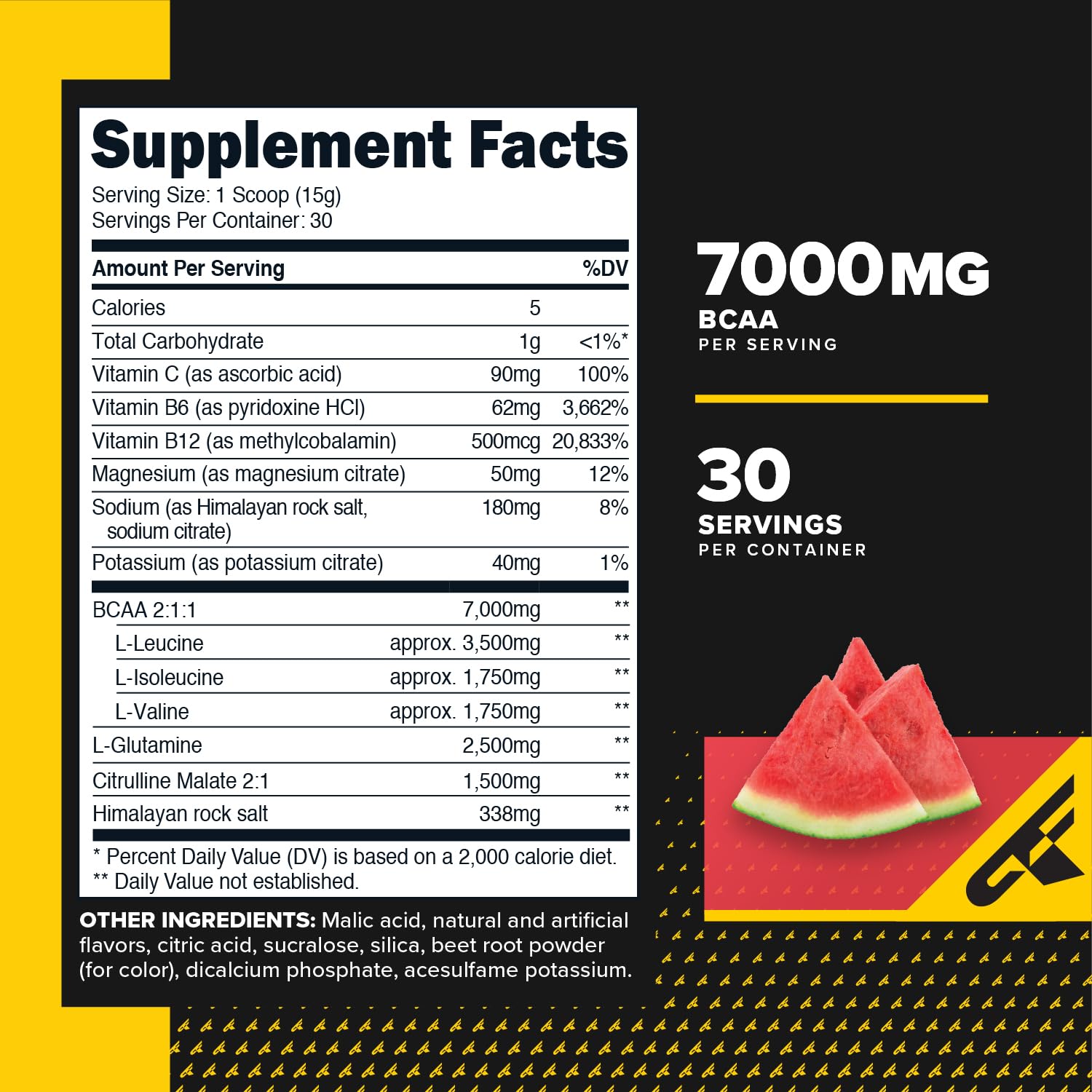 Primaforce BCAA Powder (Watermelon) - 7000MG BCAAs 2:1:1, 30 Servings