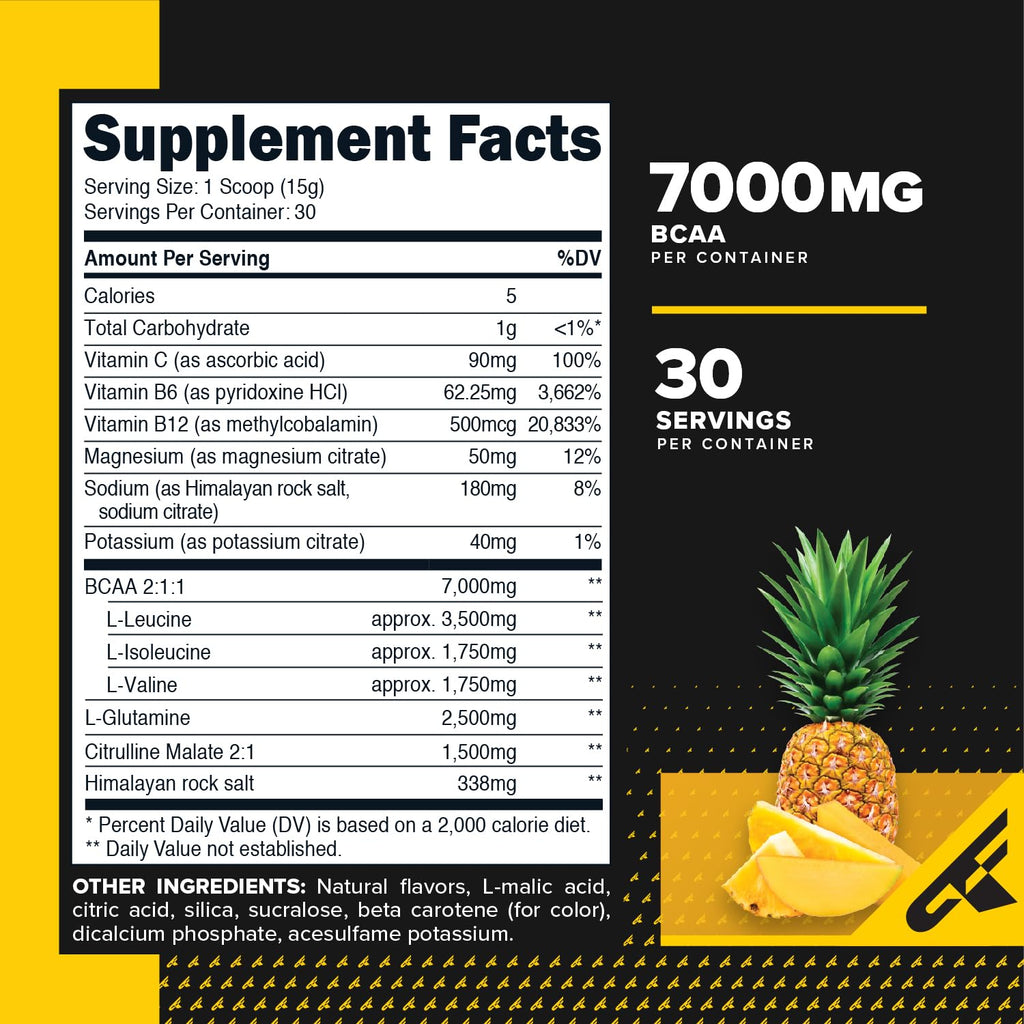 Primaforce Pineapple Mango BCAA Powder – 7000MG, 2:1:1, 30 Servings