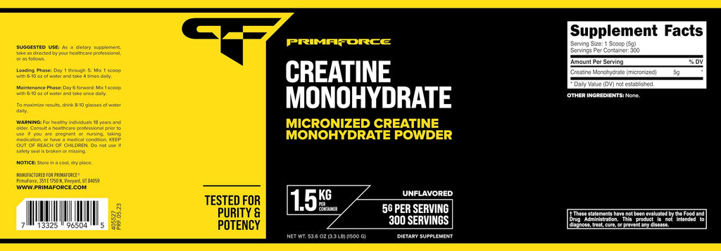 Primaforce Creatine Monohydrate 1.5 KG – Micronized Powder (300 Servings)