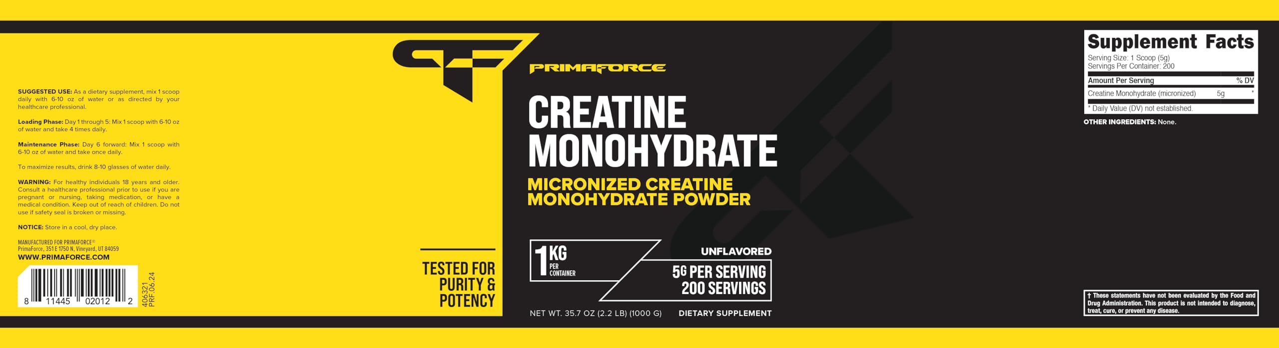 Primaforce Creatine Monohydrate Powder – 1 KG Micronized | Gluten Free