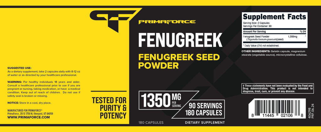 PrimaForce Fenugreek Seed Capsules - 180 Capsules, 1350 mg per Serving, Non-GMO