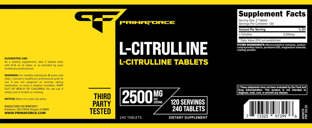 Primaforce L-Citrulline 2500mg – 240 Tablets, 120 Servings