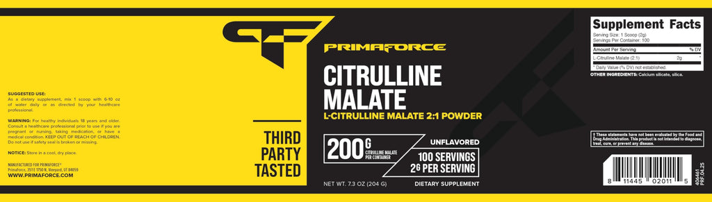 PrimaForce L-Citrulline Malate Powder – Unflavored, 200g | Pre-Workout