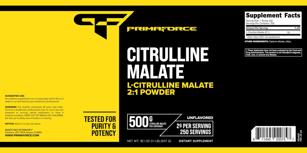 PrimaForce L-Citrulline Malate Powder – Unflavored, 500g | Vegan, Non-GMO