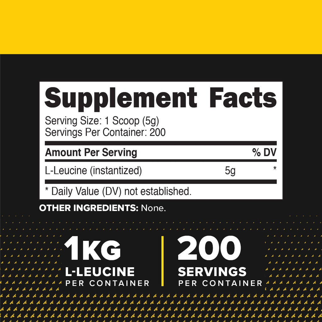 Primaforce L-Leucine Pure Powder 1 KG (2.2lbs) – Non-GMO, Gluten Free, 200 Servings