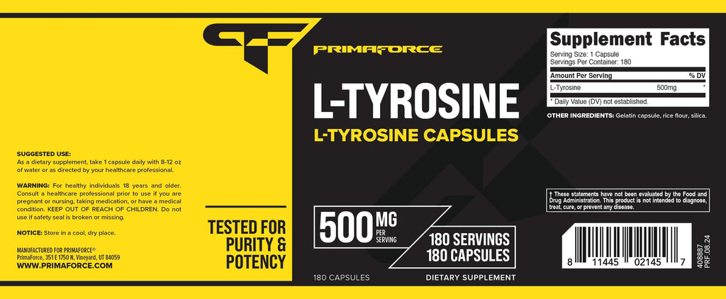 Primaforce L-Tyrosine Capsules | 180 Count, 500 mg per Serving