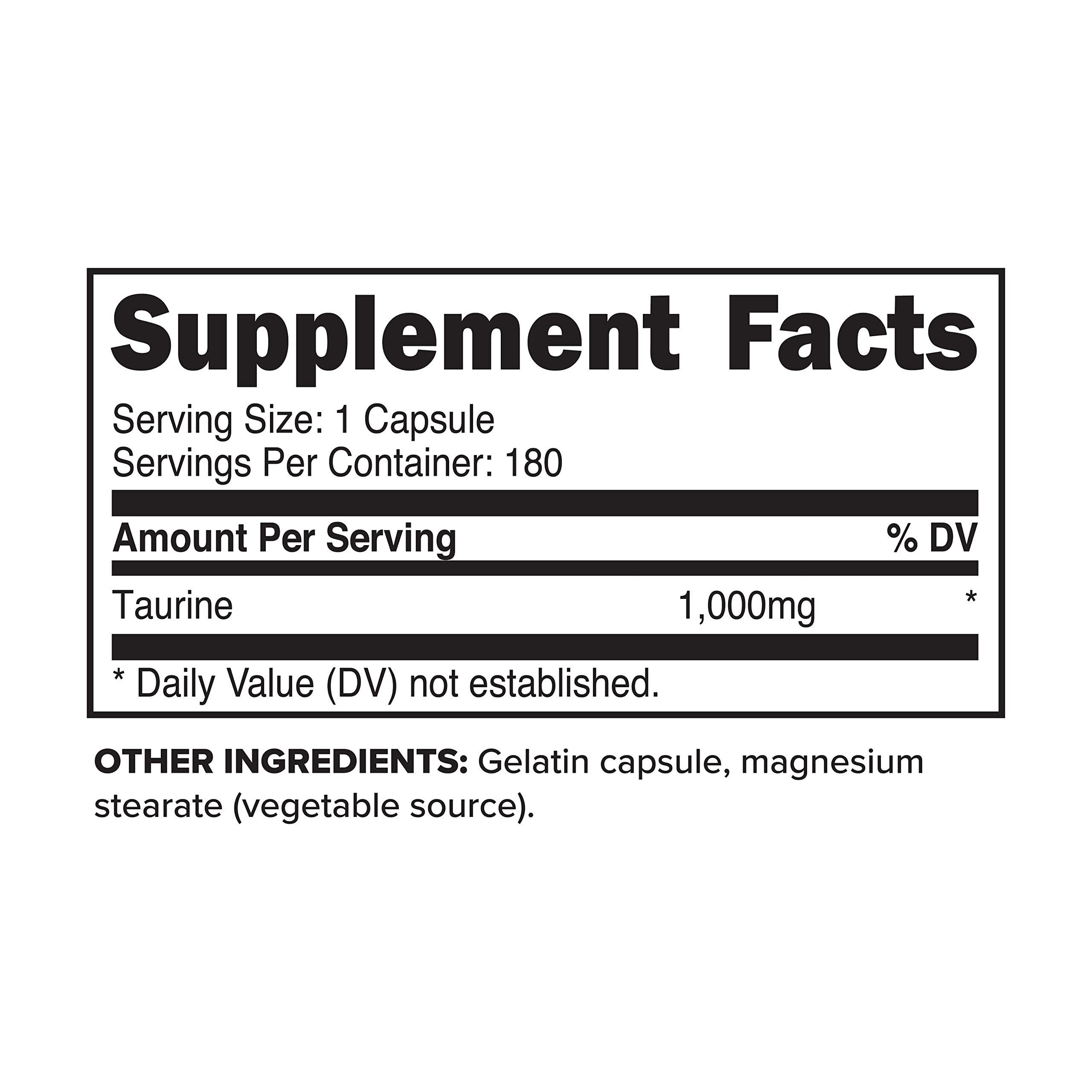 Primaforce Taurine 1000mg Capsules – 180 Count – Non-GMO & Gluten Free