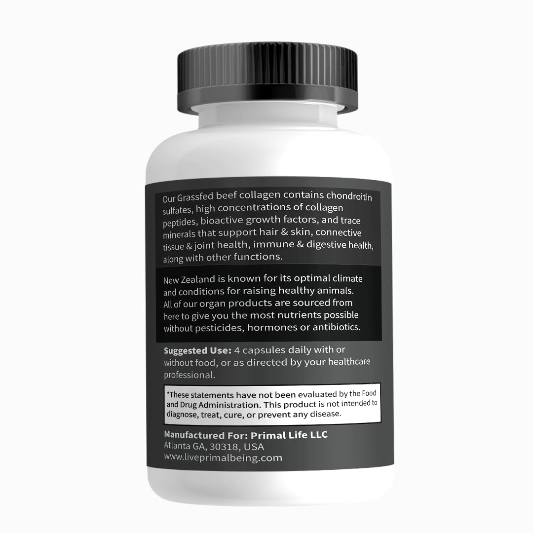 Primal Being Grass-Fed Beef Cartilage Collagen (Type I-V & XI) – Hair, Skin, Nails & Joints | 120 Capsules