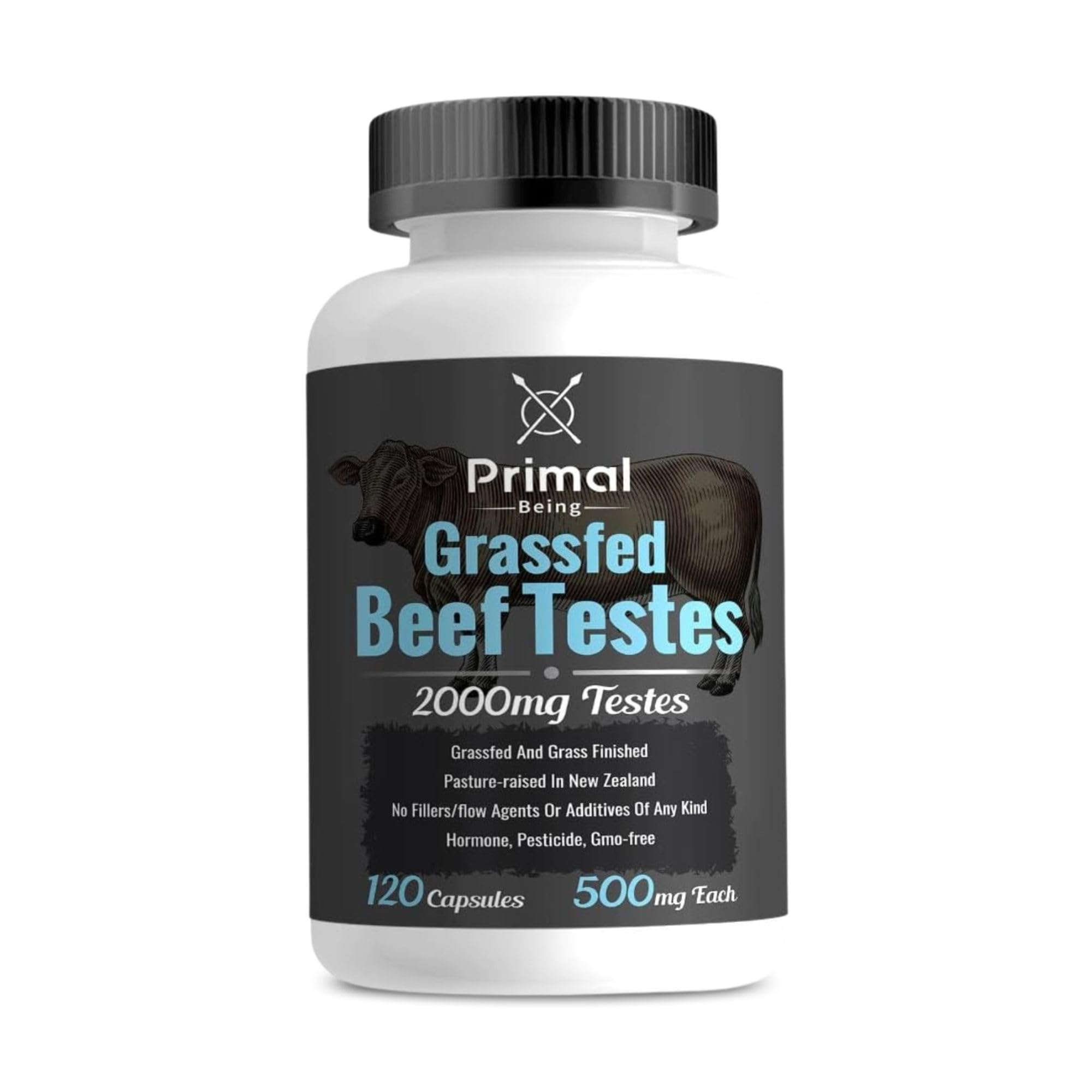 Primal Being Grassfed Beef Testes Capsules – NZ Sourced, 2,000 mg per Serving, 120 Capsules
