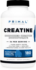Primal Creatine Monohydrate – 3,000 mg, 180 Caps | Preworkout & Recovery