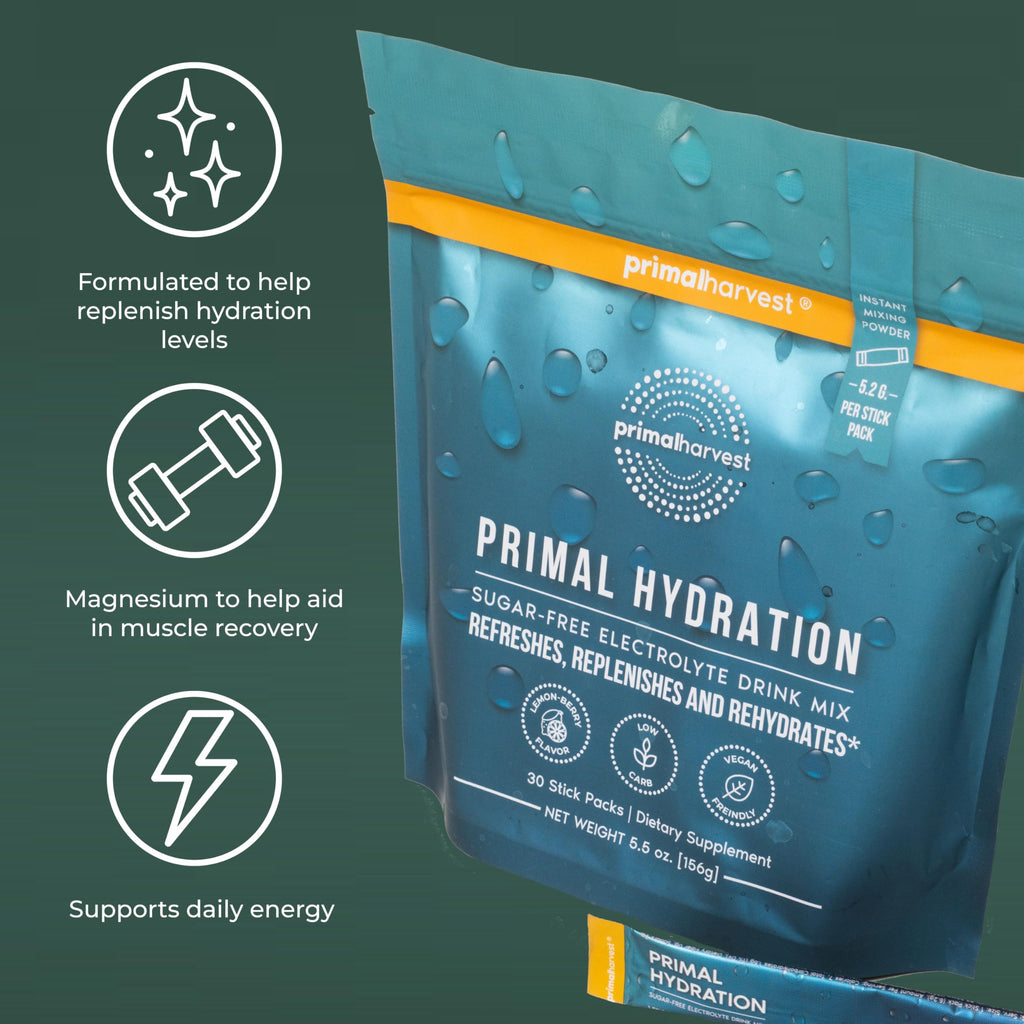 Primal Harvest Electrolytes Powder Packets – Primal Hydration, Lemon Berry, 60 Sticks (2-Pack)