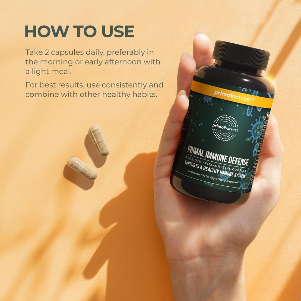 Primal Harvest Immune Defense 10-in-1 - Probiotics, Zinc, C, D3, K2 for Daily Immune Support