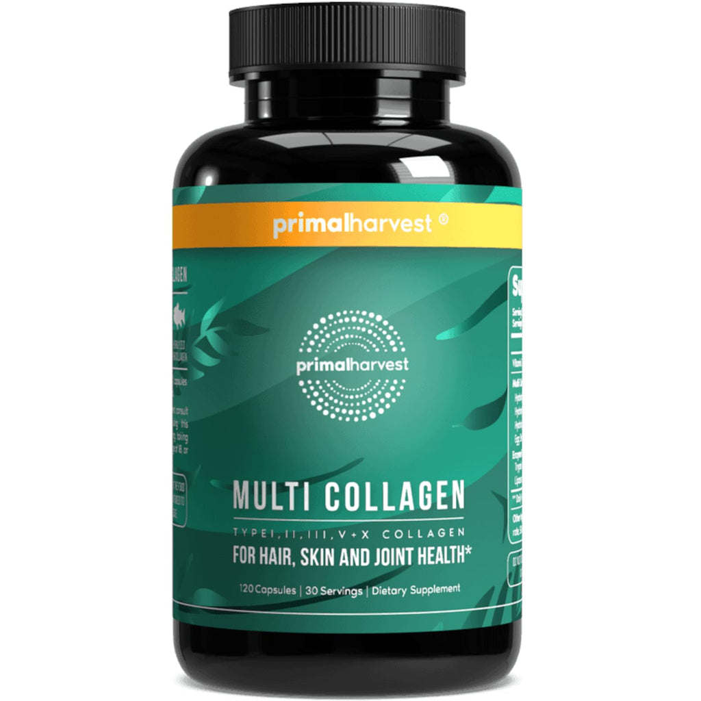 Primal Harvest Multi Collagen Pills (Type I II III V X) 120 Capsules – Hair Skin Nails
