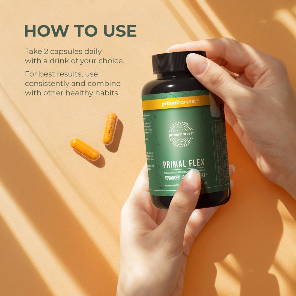 Primal Harvest Primal Flex - Turmeric, Hyaluronic Acid & Type II Collagen (60 Count, 2 Pack)