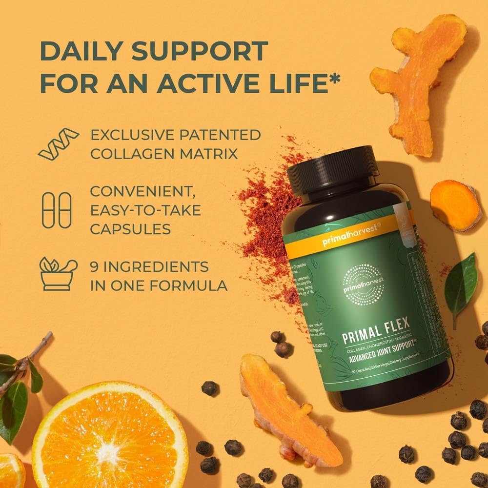 Primal Harvest Primal Flex - Turmeric, Hyaluronic Acid & Type II Collagen (60 Count, 2 Pack)