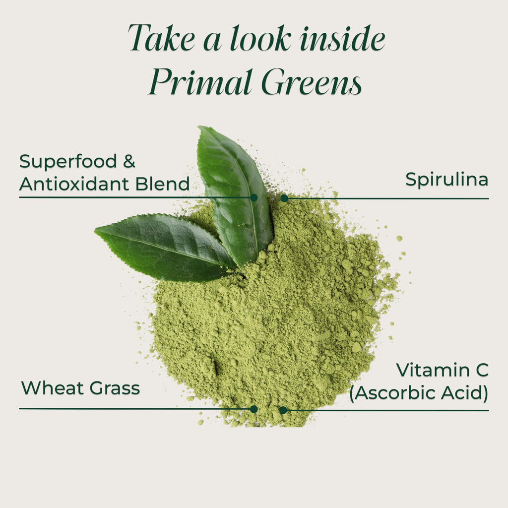 Primal Harvest Primal Greens Powder 2 Pack — 30 Servings Daily Supergreens with Spirulina, Mushroom Blend & Probiotics