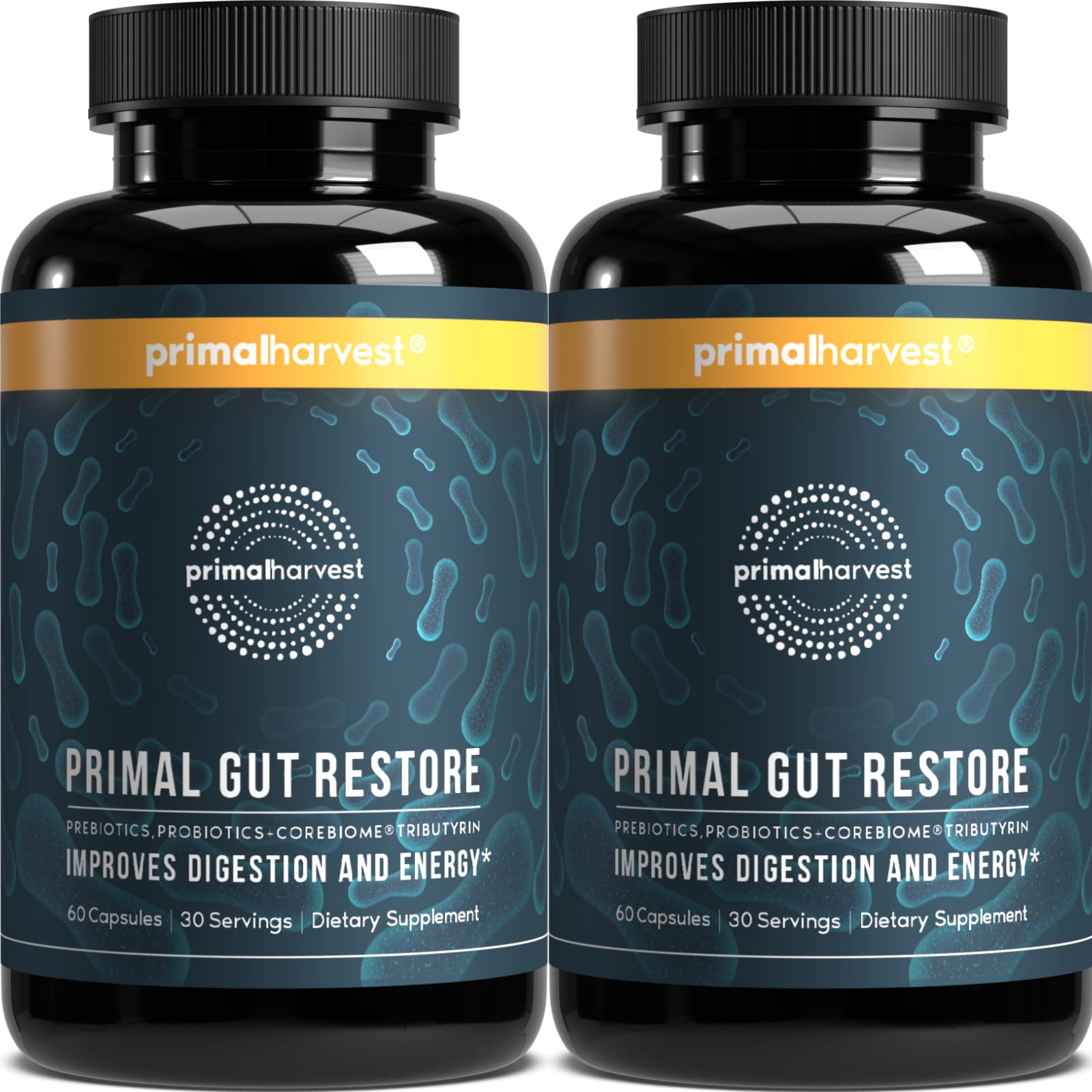 Primal Harvest 2 Pack Primal Gut Restore for Digestive Health | Prebiotics Probiotics Postbiotics (60 CT)