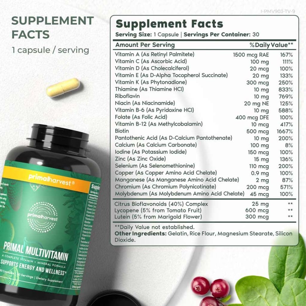 Primal Harvest Primal Multivitamin – Daily Multivitamin with 21 Essential Vitamins & Minerals