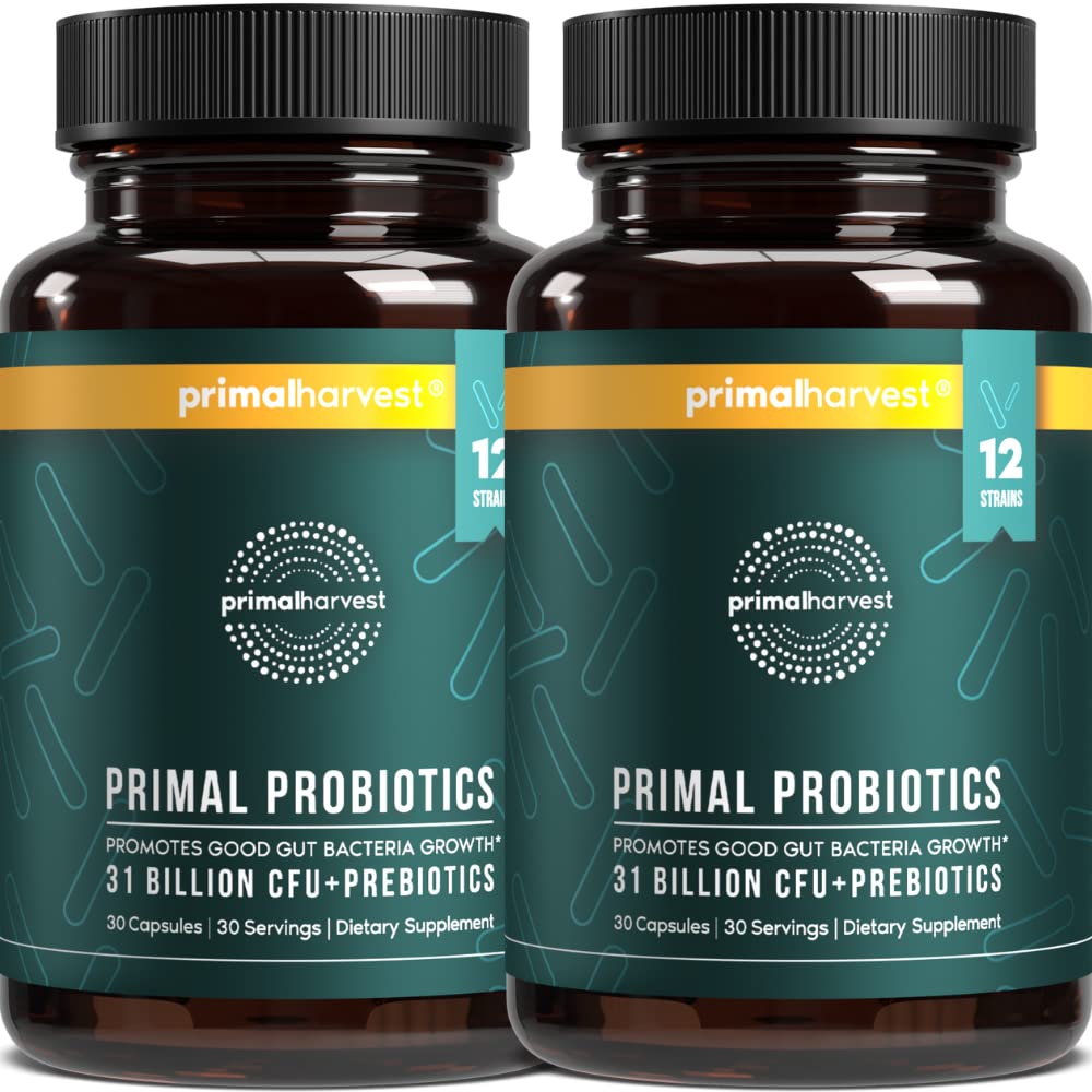 Primal Harvest Probiotics for Women and Men – Shelf-Stable Daily Prebiotic Probiotic 60 Capsules (2 Pack)