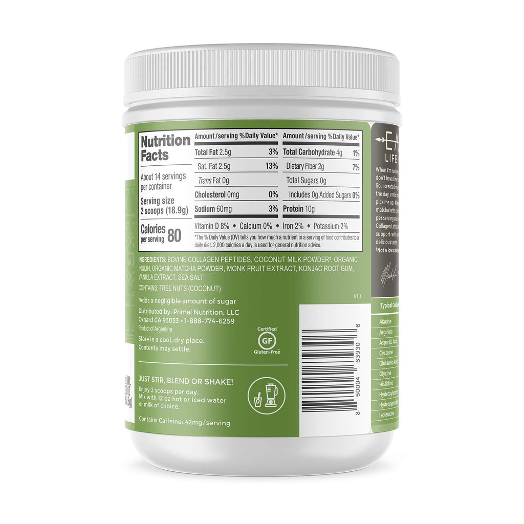 Primal Kitchen Matcha Collagen Keto Latte Powder – Sugar-Free, 9.33 oz