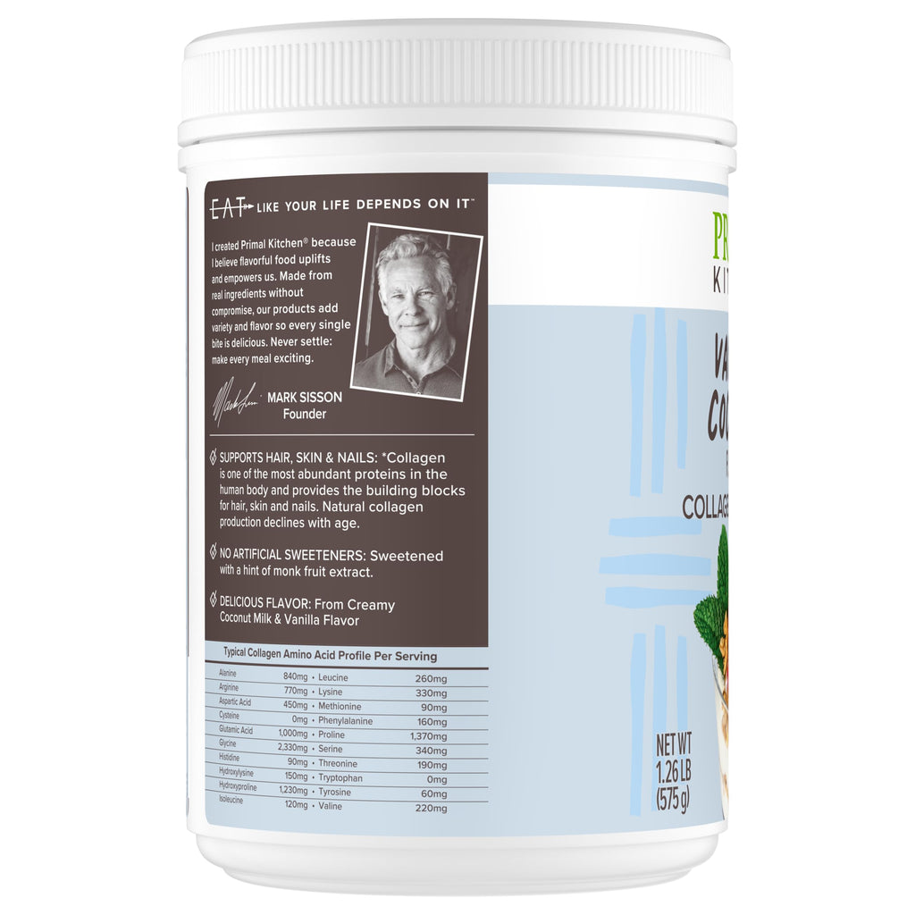 Primal Kitchen Vanilla Coconut Collagen Fuel Drink Mix — Dairy-Free, 11g Collagen, No Artificial Sweeteners, 20 oz