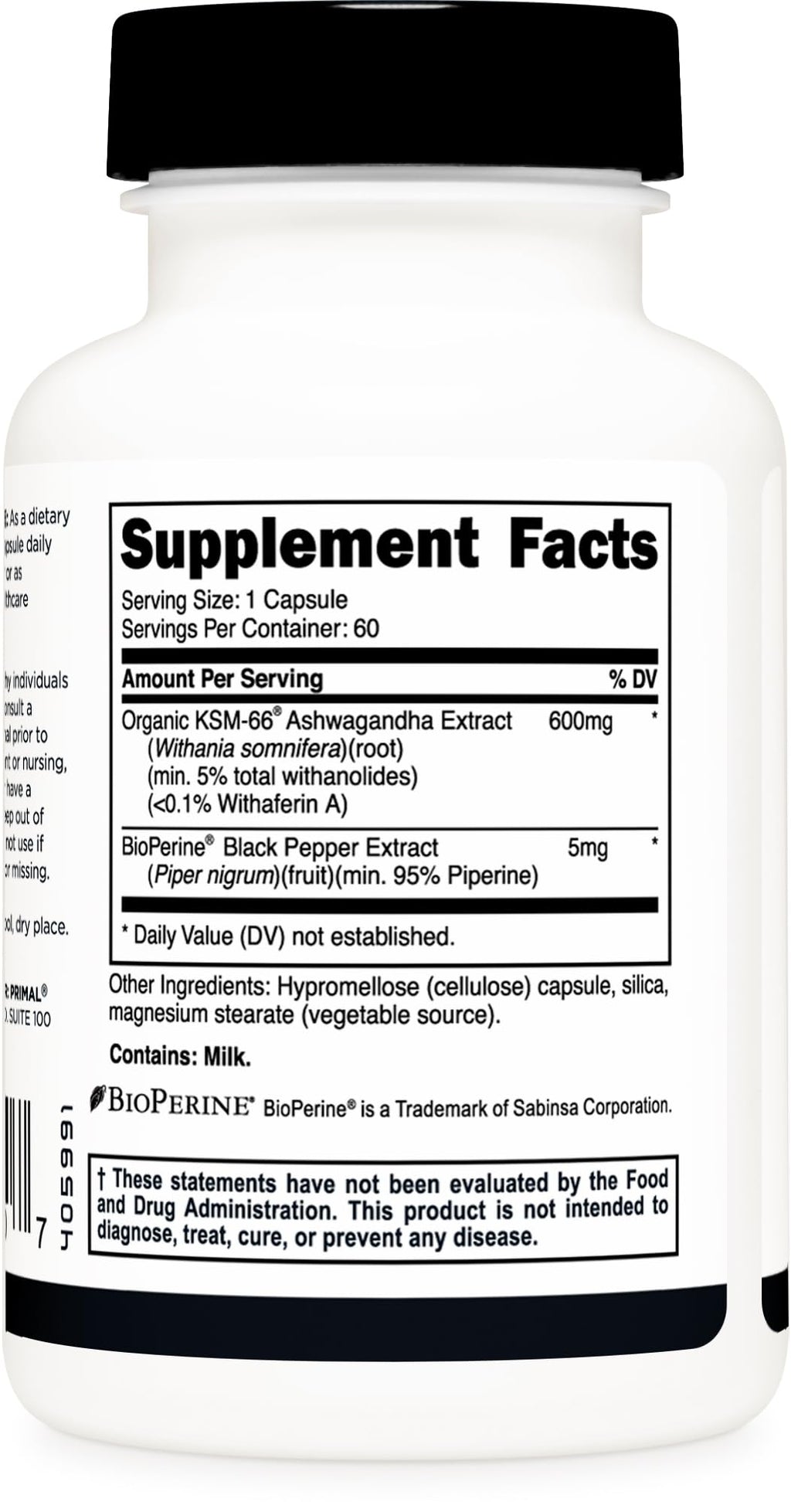 Primal KSM-66 Ashwagandha Complex – 60 Capsules (600 mg per Serving) | BioPerine, Gluten Free, Non-GMO