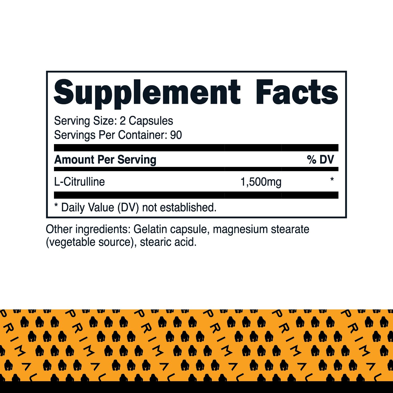 Primal L-Citrulline Capsules (180 Capsules, 1,500 mg Per Serving) | Premium L-Citrulline Supplement
